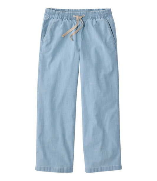 Women's Lakewashed Pull-On Chinos, Mid-Rise Wide-Leg Crop Chambray - US 6545